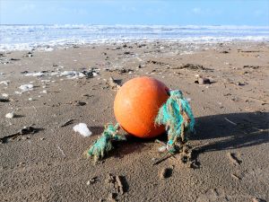 Flotsam orange buoy on the beach