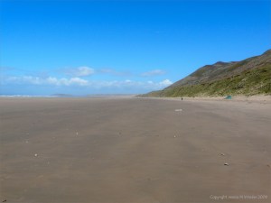 The appearance of the surface of the sandy beach at Rhossili after a storm 8th April 2009