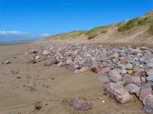 The appearance of the surface of the sandy beach at Rhossili after a storm 8th April 2009