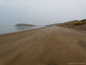 The appearance of the surface of the sandy beach at Rhossili after a storm 9th April 2009