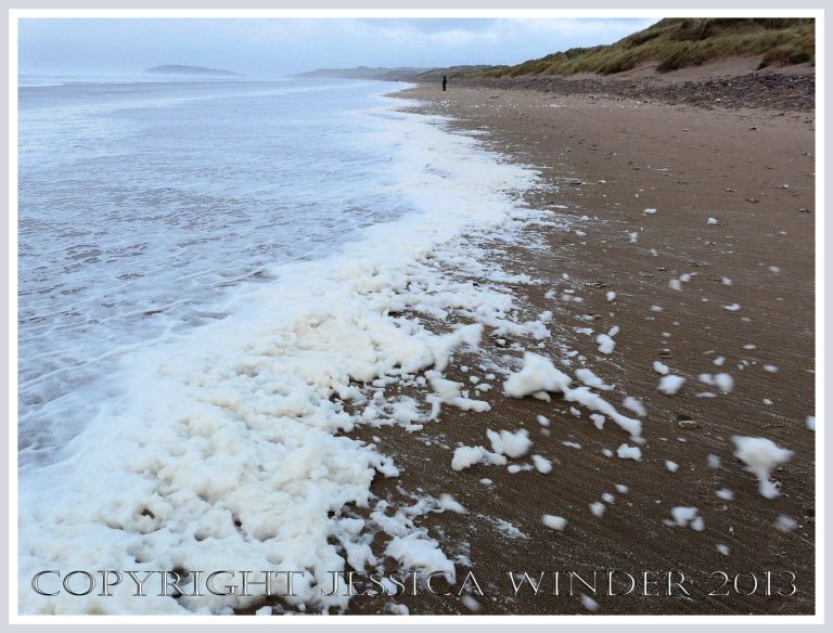 Wet, wild & windy at Rhossili (4) - More blobs of seafoam scudding across the beach, picked up by the wind from the piles of sea foam accumulating on the beach, Rhossili, Gower, South Wales, 14th November 2009.