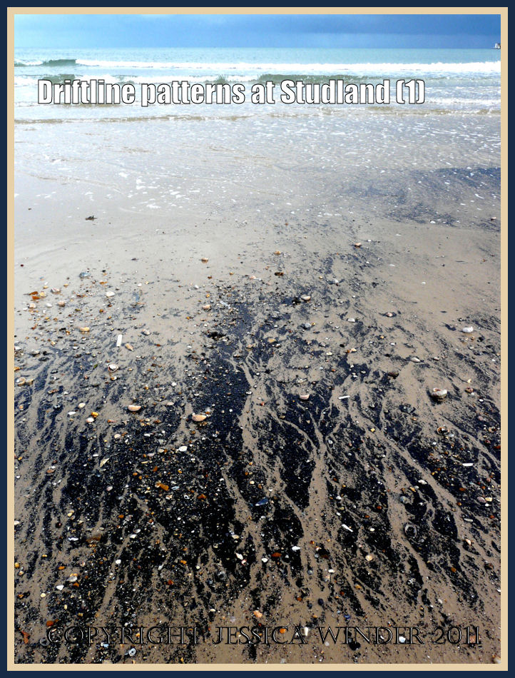 Natural pattern picture: Natural black pattern of charcoal on the driftline at Studland Beach owned by the National Trust in Dorset, UK on the Jurassic Coast (P1070048aBlog1)