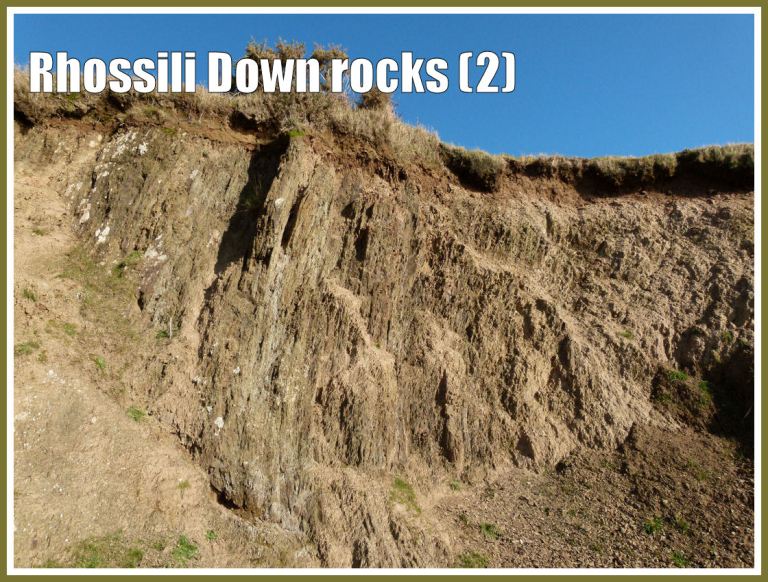Rocks from Rhossili Down: Quarry-like exposure of narrow bands of shale-like rock on the lower west face of Rhossili Down, Gower, South Wales, UK (2)
