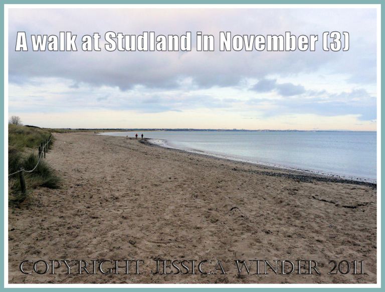 Beach picture: View of the virtually deserted sandy Knoll Beach, Studland, Dorset, UK - part of the Jurassic Coast, late afternoon with overcast skies and grey clouds after rain on 27 November 2009 (3)