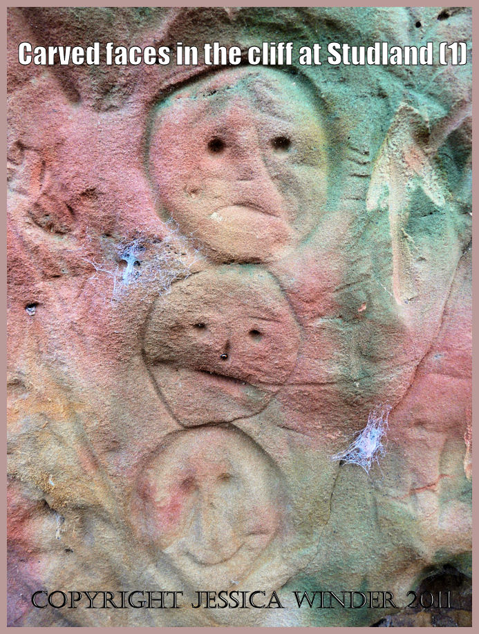 P1200870aBlog1 Faces carved on the naturally coloured cliff strata at South Beach, Studland, Dorset, UK - part of the Jurassic Coast (1) Faces carved on the naturally coloured cliff strata at South Beach, Studland, Dorset, UK - part of the Jurassic Coast (1)