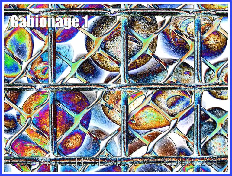 Gabionage1 Pebbles in a metal cage (gabion) used for sea defence at Chesil Cove on the Isle of Portland, Dorset, UK - a digitally altered photograph (1) Pebbles in a metal cage (gabion) used for sea defence at Chesil Cove on the Isle of Portland, Dorset, UK - a digitally altered photograph (1)