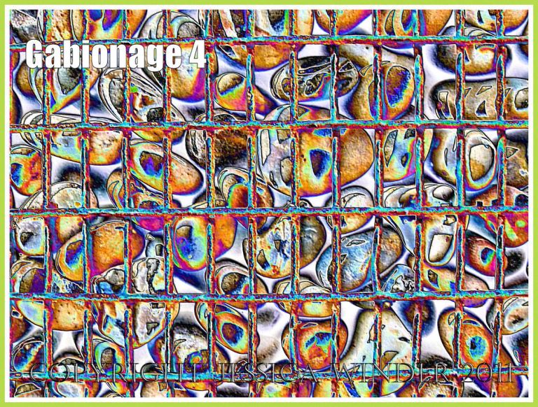 Gabionage4 - Pebbles in a metal cage (gabion) used for sea defence at Chesil Cove on the Isle of Portland, Dorset, UK - a digitally altered photograph (4) Gabionage4 - Pebbles in a metal cage (gabion) used for sea defence at Chesil Cove on the Isle of Portland, Dorset, UK - a digitally altered photograph (4)