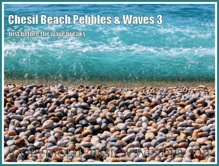 Chesil beach pebbles and waves: A wave the moment before it breaks on the shore at Chesil Beach, Dorset, UK on the Jurassic Coast (3)