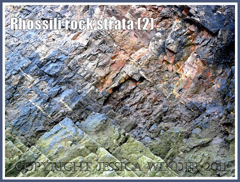 P1470603aBlog2 Carboniferous limestone rock strata in cliffs at Rhossili Bay, Gower, South Wales, UK (2) Rock strata: Carboniferous limestone rock strata in cliffs at Rhossili Bay, Gower, South Wales, UK (2)