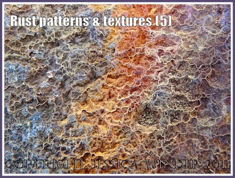 Rust colours, patterns and textures: Multi-coloured rust pattern on an ironwork seaside pier (5)