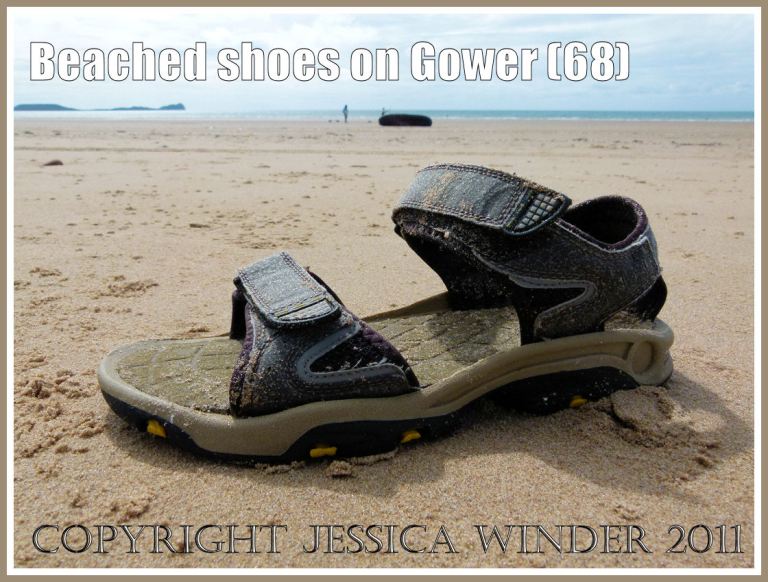 P1100587aBlog5 Sandal with black leather straps washed ashore at Rhossili Bay, Gower, South Wales, UK (68) Sandal with black leather straps washed ashore at Rhossili Bay, Gower, South Wales, UK (68)