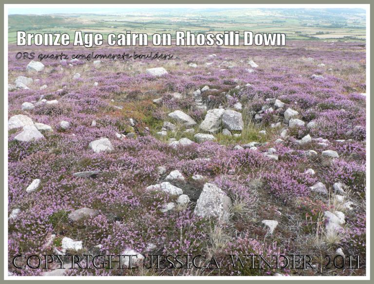 Bronze Age burial cairn boulders made of Old Devonian Sandstone quartz conglomerate on Rhossili Down in Gower (23)