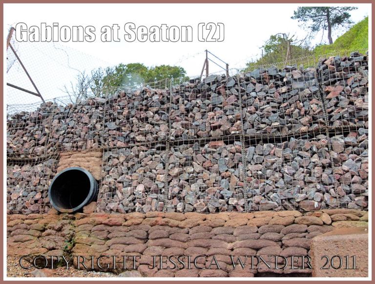 P1040589aBlog2 Gabions and sand bags on the beach at Seaton, Devon, UK on the Jurassic Coast (2) Gabions and sand bags on the beach at Seaton, Devon, UK on the Jurassic Coast (2)