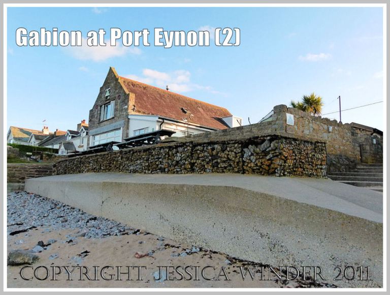 The gabion sea defence by the Youth Hostel on the Coastal Path at Port Eynon, Gower, South Wales, UK (2)