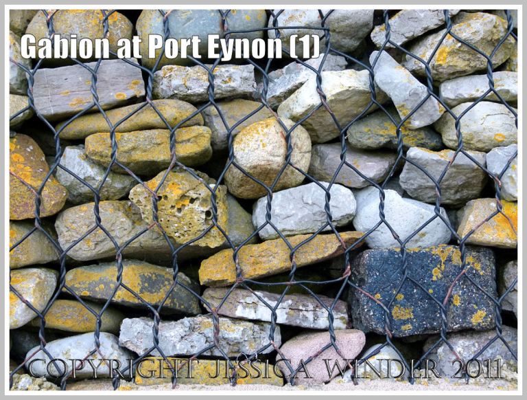 Close-up of the gabion by the Youth Hostel at Port Eynon, Gower, South Wales, UK (1)