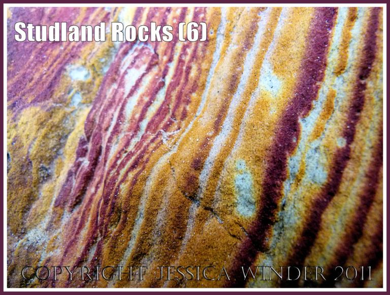 Rock colour, pattern, and texture in cliffs at Studland Bay, Dorset, UK, on the Jurassic Coast (6b)