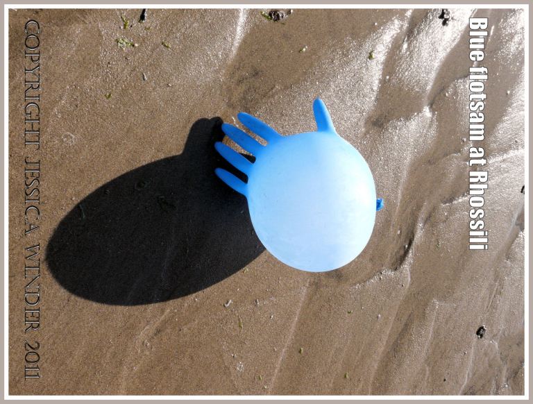P1110589aBlog5 An inflated blue rubber glove washing ashore at Rhossil Bay, Gower, South Wales, UK (5) An inflated blue rubber glove washing ashore at Rhossil Bay, Gower, South Wales, UK (5)