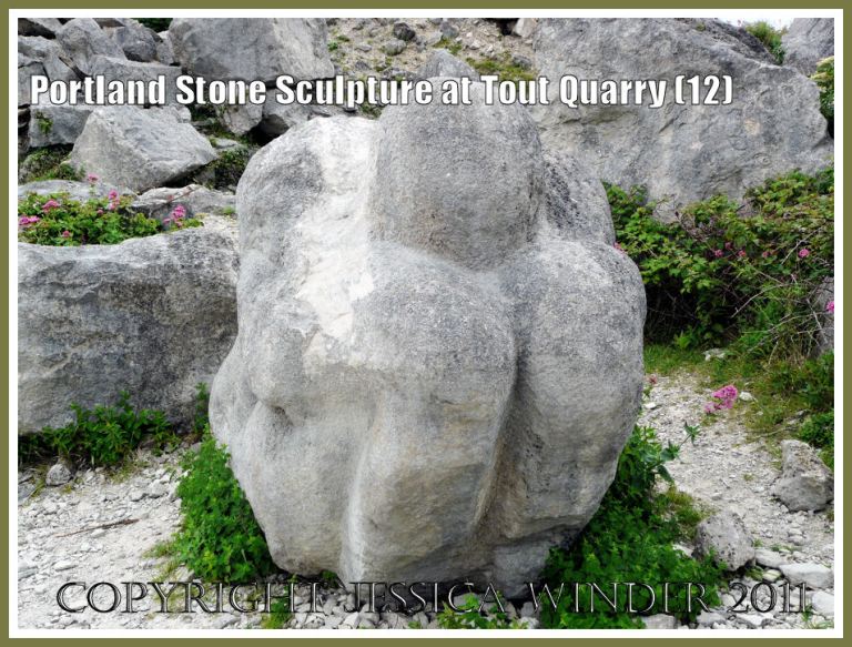Portland Stone sculpture at Tout Quarry, Isle of Portland, Dorset, UK on the Jurassic Coast - crouching man (12)