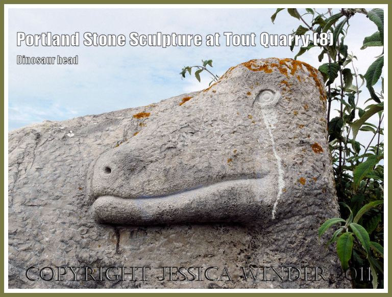 Portland Stone dinosaur carving: Portland Stone sculpture at Tout Quarry, Isle of Portland, Dorset, UK, on the Jurassic Coast - dinosaur (8)