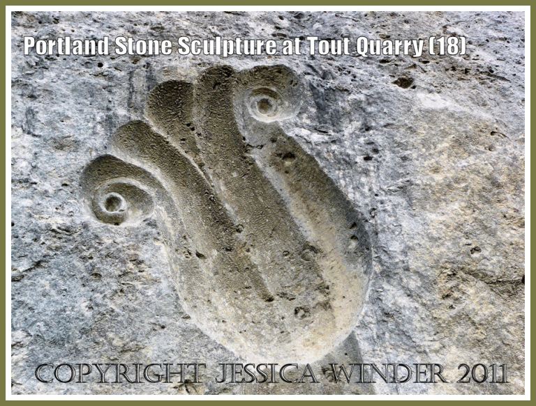 Portland Stone sculpture at Tout Quarry, Isle of Portland, Dorset, UK on the Jurassic Coast - styllised flower detail? (18)