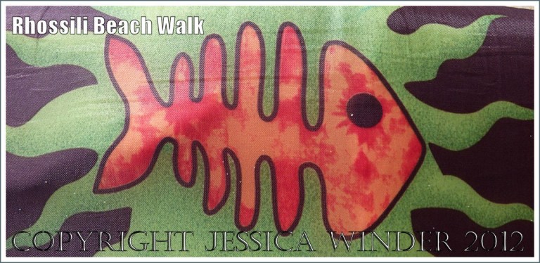 Rhossili Beach Walk - Fish design from body-board washed ashore as flotsam on Rhossili Beach, Gower, South Wales, 22nd August 2012. P1250418aBlog1