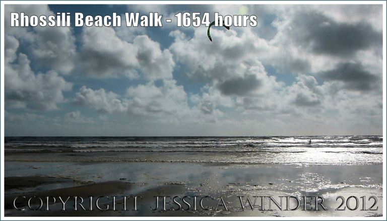 Rhossili Beach Walk - 1654 hours. Kite-surfer in the waves at Rhossili Bay, Gower, South Wales, 22nd August 2012.