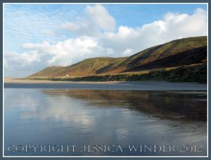 Reflection of Rhossili Down at Low Tide - The Down reflected in the wet sand left by the high tide at Rhossili Bay, Gower, South Wales, 12.12.2012