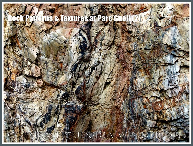 Rock Patterns & Textures at Parc Guell (2) - Natural abstract geological art in rock patterns, colours and textures of outcrops at Parc Guell, Barcelona, Spain. 