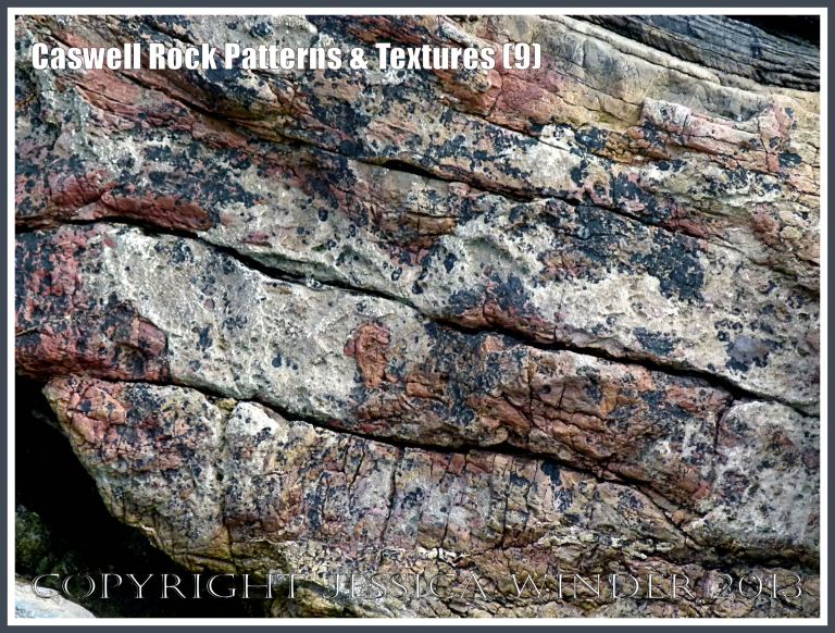 Natural coloured abstract patterns in rock strata - Caswell Bay Mudstones.