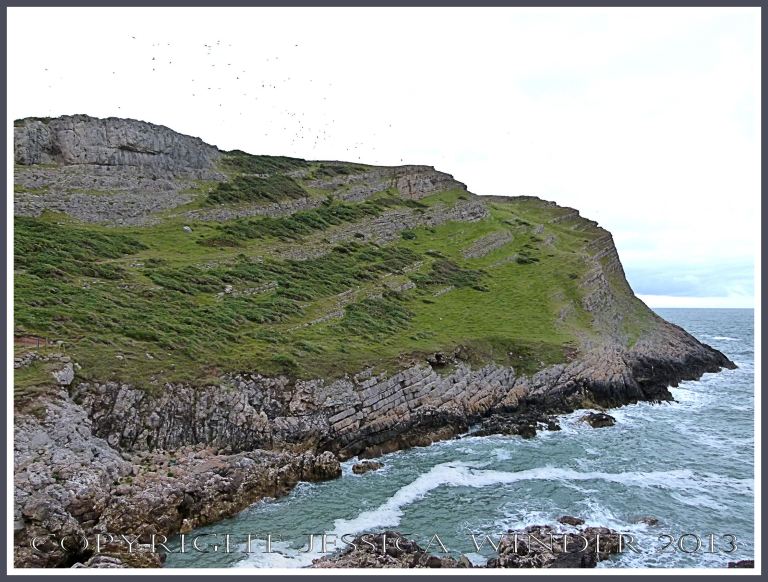 High water in the fault gully at the base of Thurba Head