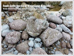 Mainly Old Red sandstone boulders from the fault breccia in a fault gully at Mewslade