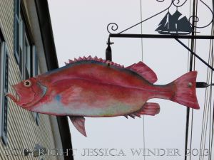 Sea food art (fish) in the streets of Lunenburg, Nova Scotia.