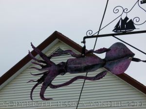 Seafood art (squid) in the streets of Lunenburg, Nova Scotia.