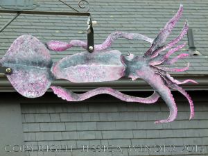 Sea food art (squid) in the streets of Lunenburg, Nova Scotia.