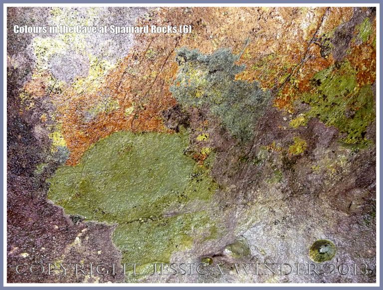 Natural colours and patterns on High Tor Carboniferous Limestone in a Gower cave