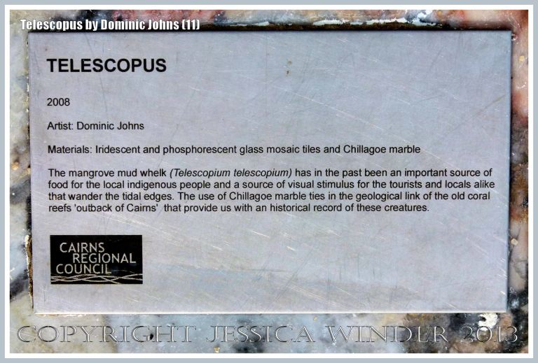 Sign on the Teloscopus sculpture by Dominic Johns.
