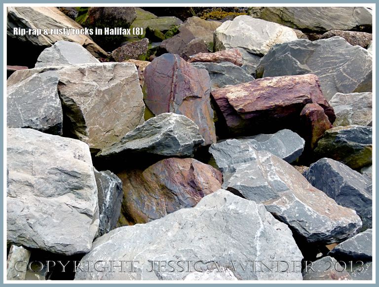 Protective rock rip-rap along the Halifax Harbour waterfront, Nova Scotia, Canada.