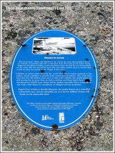 Sign at Peggy's Cove, Nova Scotia, Canada, talking about the rocks