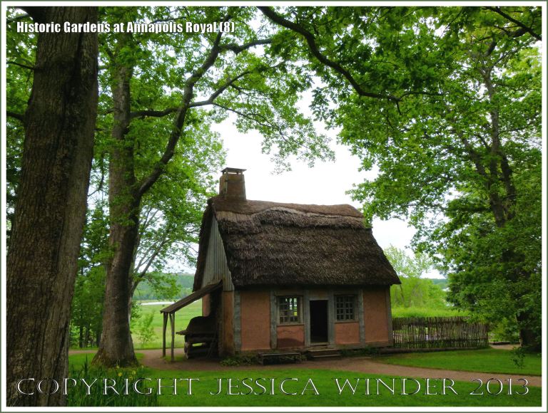 La Maison Acadienne, replica 17th century home, in Historic Gardens, Annapolis Royal, Nova Scotia, Canada.