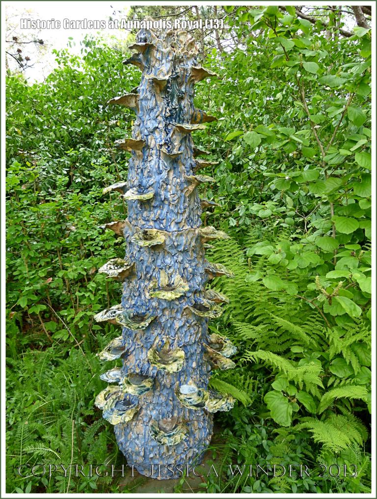 Sculpture "Fungus Tree" by Alexis Doiron at Historic Gardens, Annapolis Royal, Nova Scotia, Canada.
