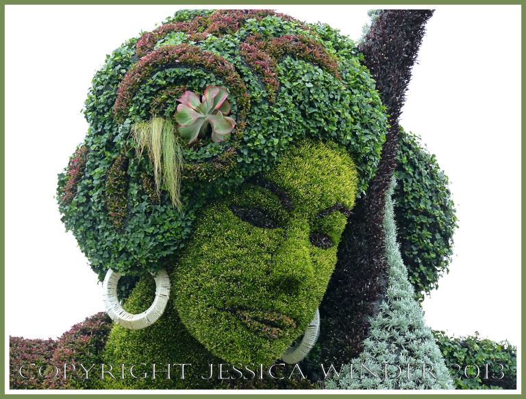 Mosaiculture creation using living plants depicting Xu Xiu Juan who died saving a Red-Crowned Crane
