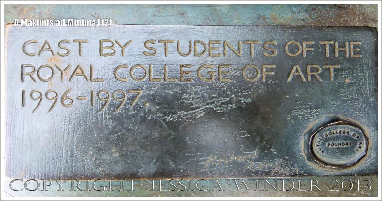 Plaque on the sculpture entitled "A Maximis Ad Minima" by Sir Eduardo Paolozzi (1998)