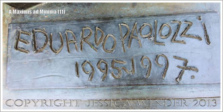 Plaque on the sculpture entitled "A Maximis Ad Minima" by Sir Eduardo Paolozzi (1998)