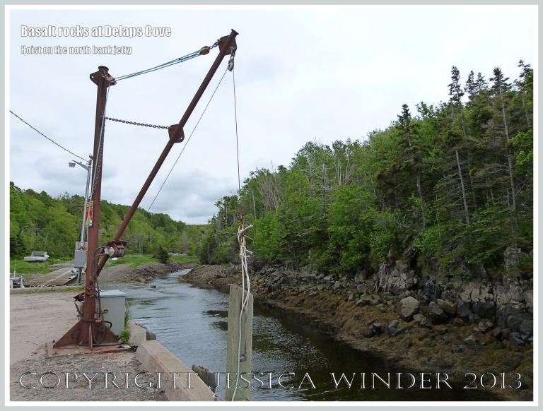 Basalt rock outcrop on the river's edge at Delaps Cove