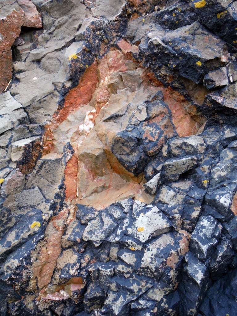 Colour, pattern and texture in limestone rock face