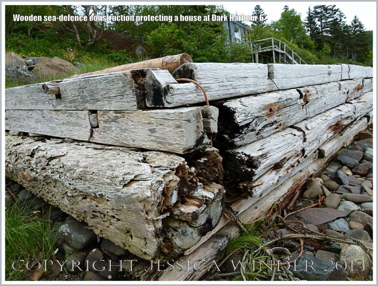 Sea defence structure built with driftwood timbers