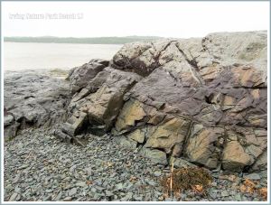 Rock outcrop and beach stones at Irving Nature Park, New Brunswick, Canada