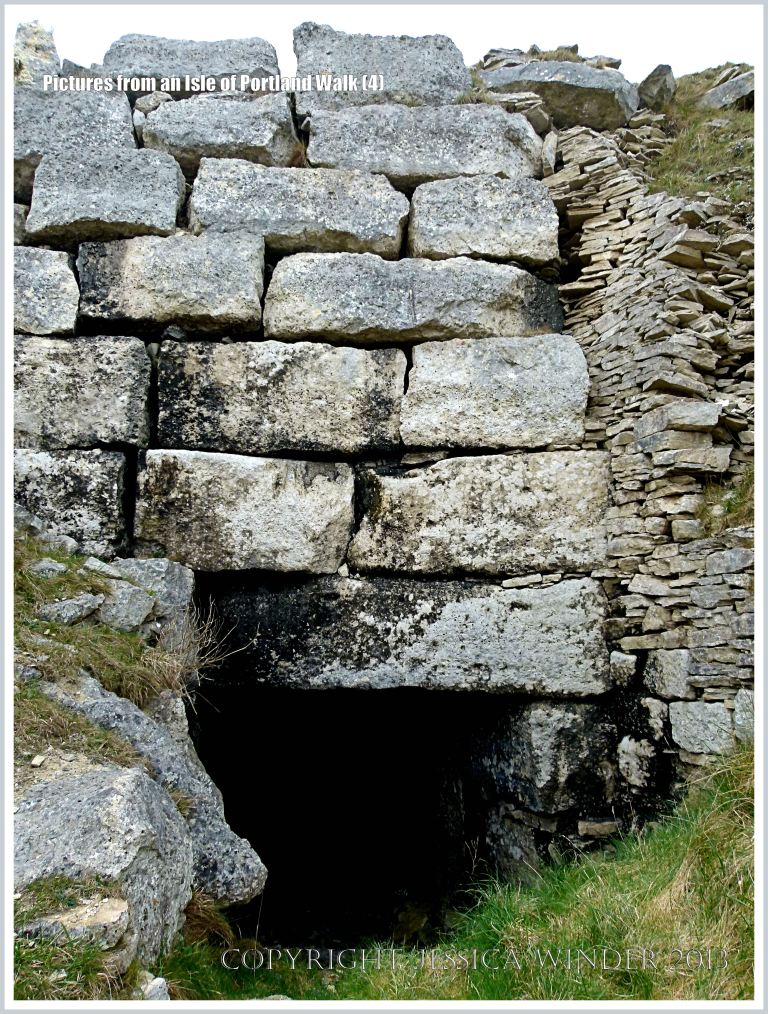 Detail of a stone wall beside the coastal path on the Isle of Portland