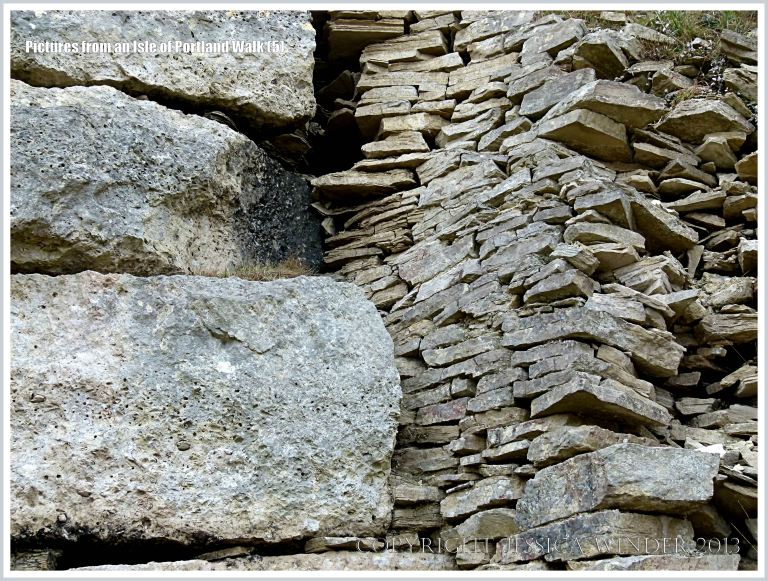 Detail of a stone wall beside the coastal path on the Isle of Portland
