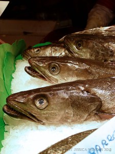 Seafood displayed on a Spanish market stall